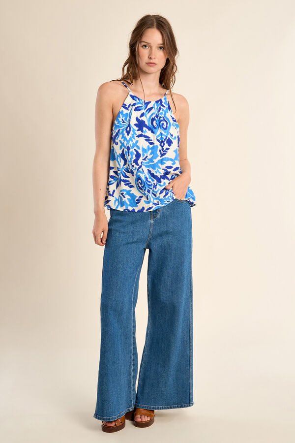 Molly Bracken Top de mulher de lingerie de al&ccedil;as com estampado Azul