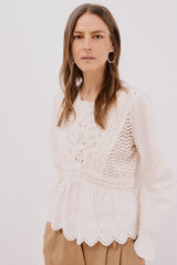 Cortefiel Top de crochet combinado Ecru
