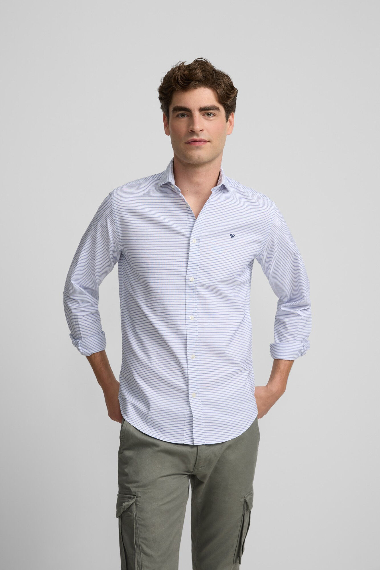 Silbon Oxford sport shirt with horizontal stripes