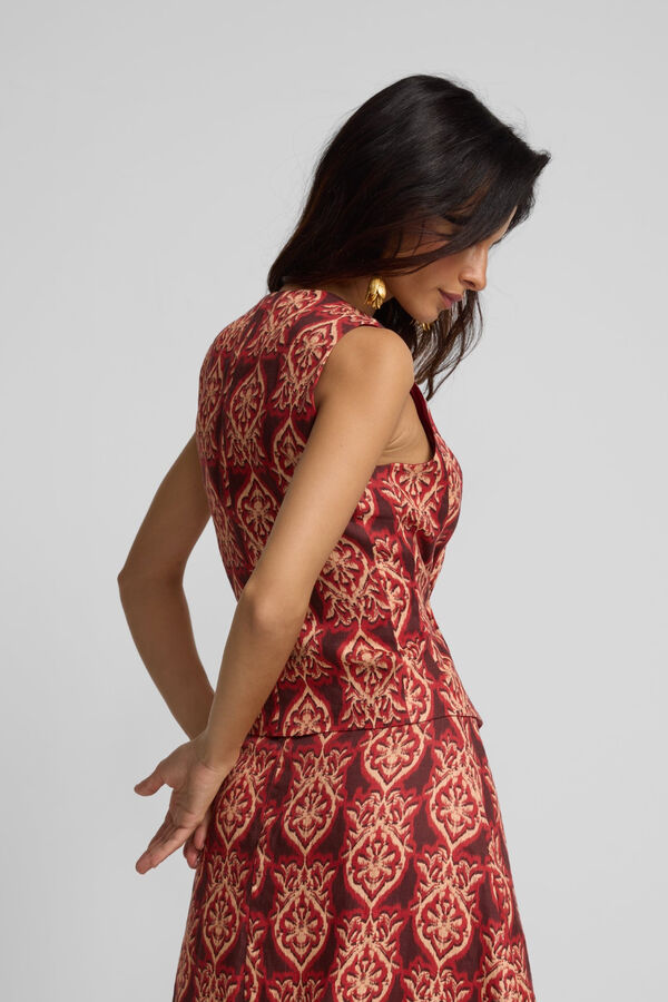 Silbon Chaleco lino lazada estampado Rojo