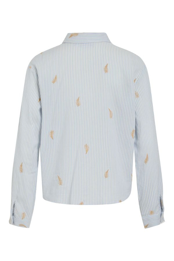 Vila Camisa com bordados de algod&atilde;o e viscose Azul