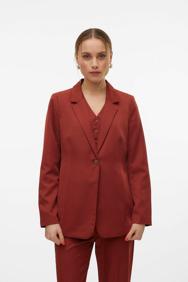 Vero Moda Blazer larga con hombreras Marrón oscuro
