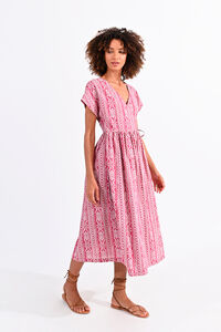 Cortefiel Long printed dress with short sleeves Pink