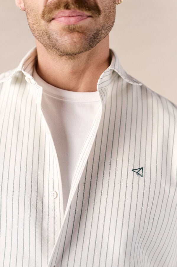 OOTO Long sleeve striped oxford shirt Green