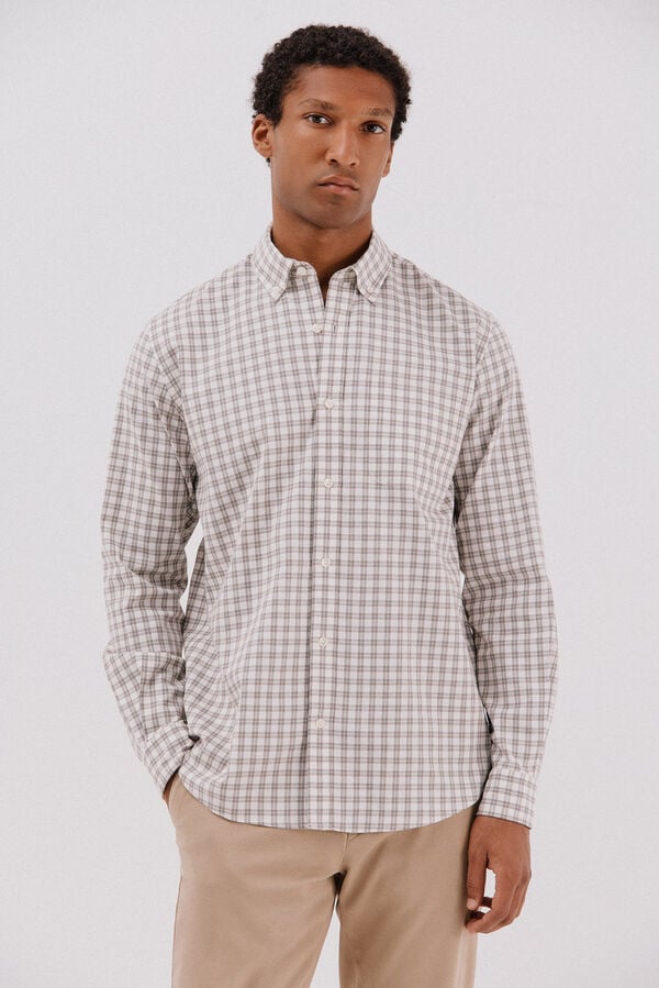 Cortefiel Checked twill shirt Ivory