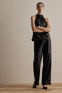 Cortefiel Straight sequinned evening trousers made with recycled materials Black