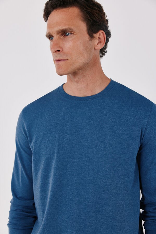 Cortefiel Jersey-knit and fabric pyjamas set Blue
