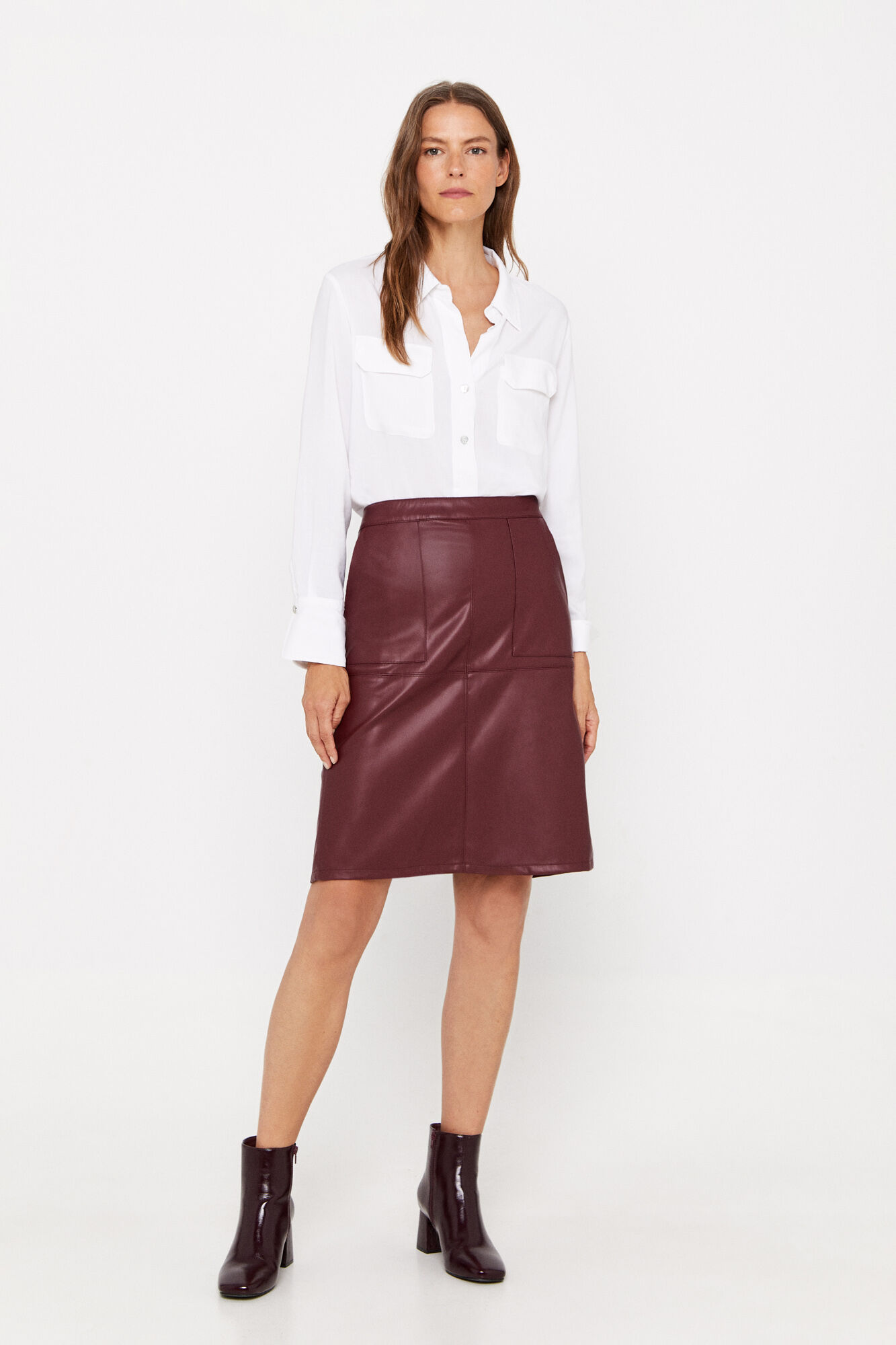 Burgundy a 2025 line leather skirt