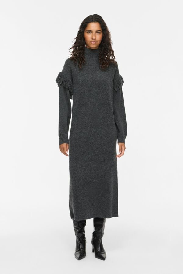 Vila Vestido comprido gola alta Cinzento