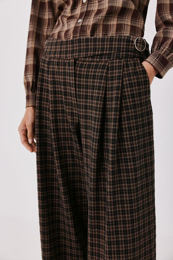 Cortefiel Women's plaid trousers Printed brown