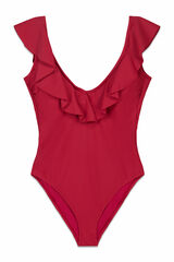 Cortefiel Ruffled shaping swimsuit Red