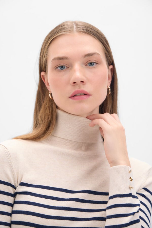 Cortefiel Two-tone striped jumper Ivory