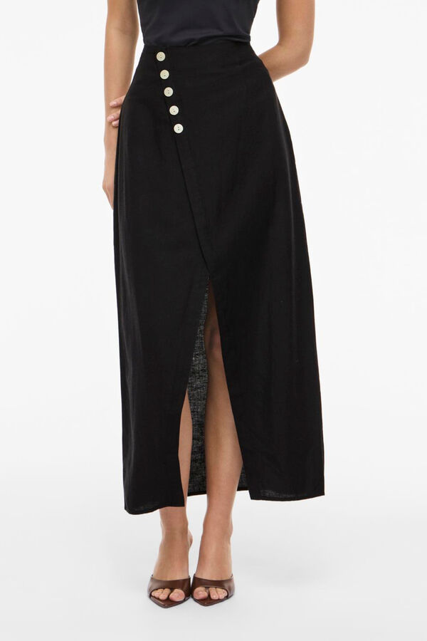 Vila Saia midi cruzada de linho Preto