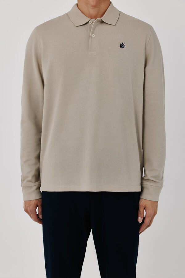 Cortefiel Basic long sleeve polo shirt Beige