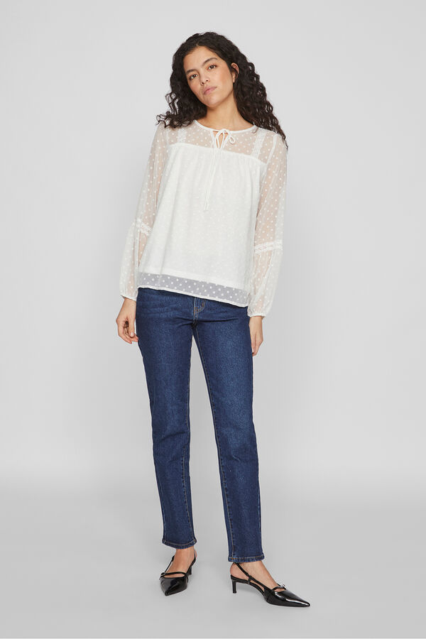 Vila Blusa plumeti de manga comprida Branco