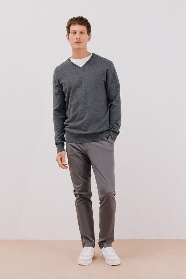 Cortefiel Cotton/cashmere V-neck jumper Grey