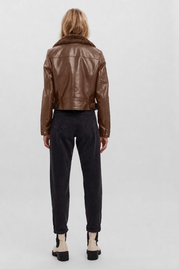 Vero Moda Faux leather jacket with faux fur Brown