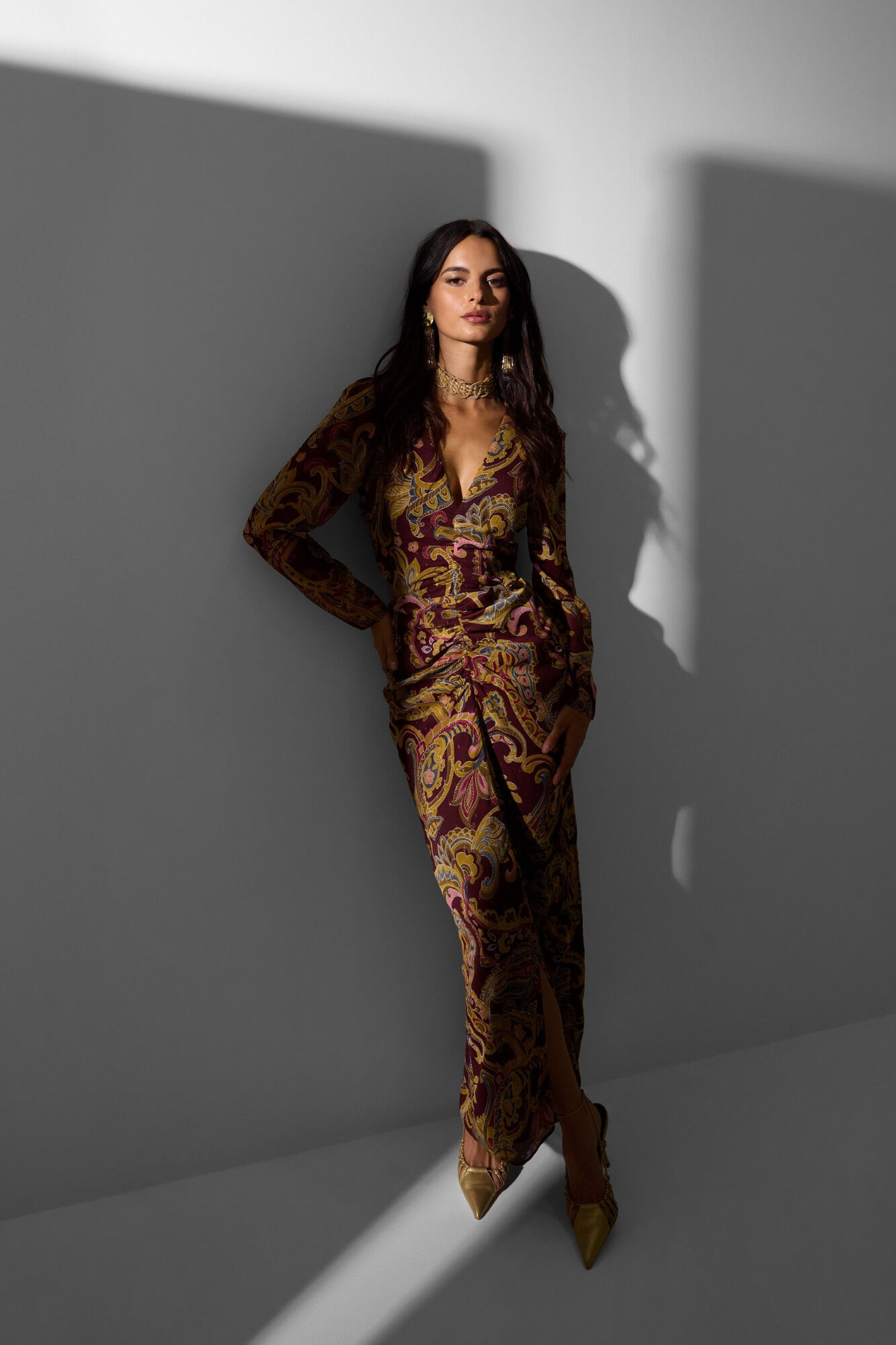 Silbon Vestido largo abertura estampado cachemir