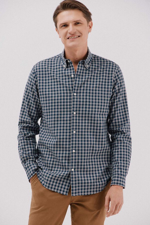 Cortefiel Checked twill shirt Navy