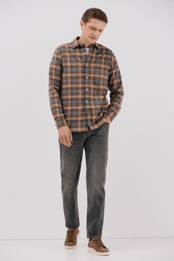 Cortefiel Checked flannel shirt Camel