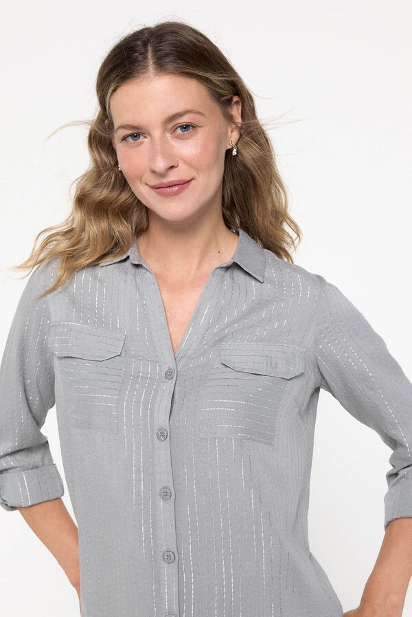 Vero Moda Camisa de manga larga con bolsillos Gris