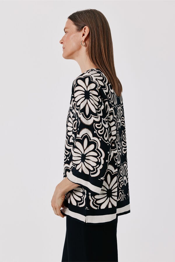 Cortefiel Printed loose tunic blouse Printed grey