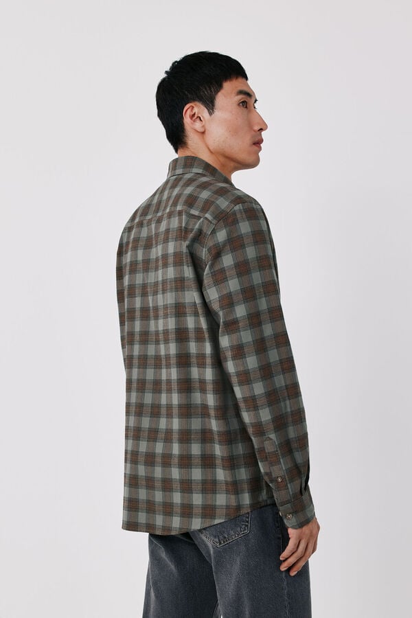 Cortefiel Cotton plaid shirt Kaki