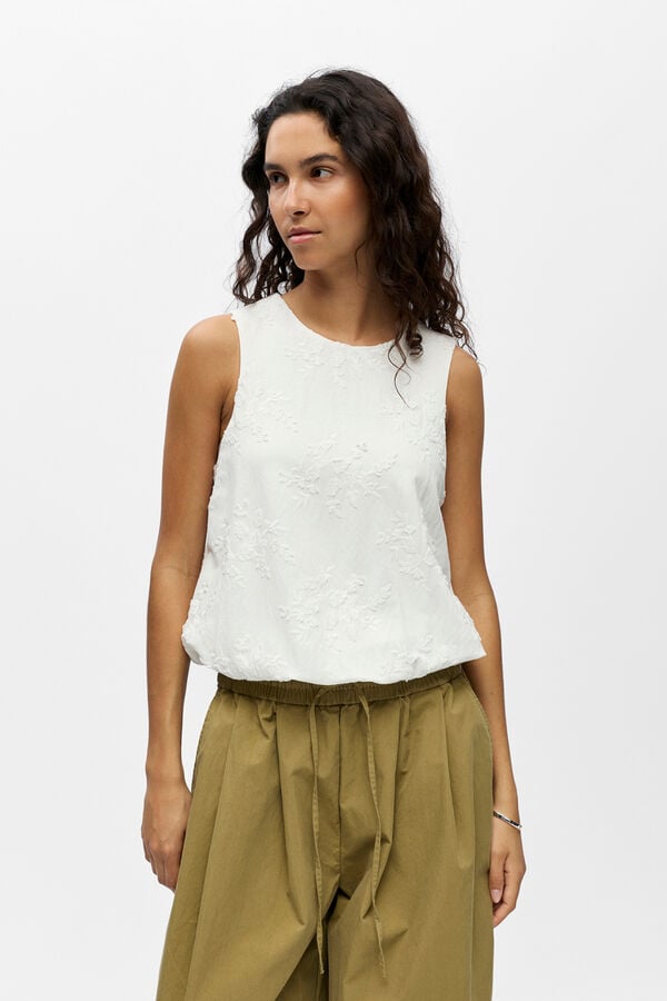 Object Top com mangas bufantes bordado Branco