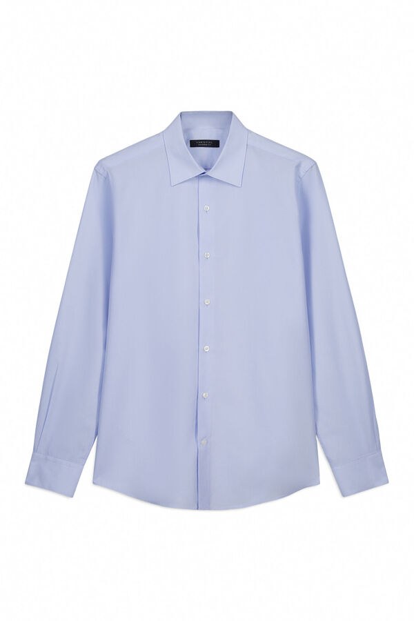 Cortefiel Plain tencel cotton dress shirt Blue