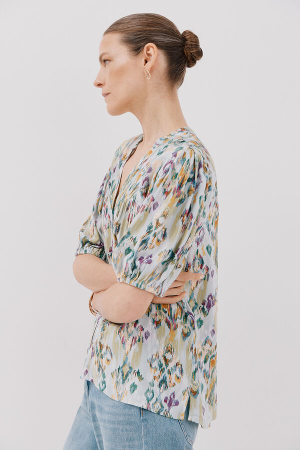 Cortefiel Short-sleeved blouse Printed green
