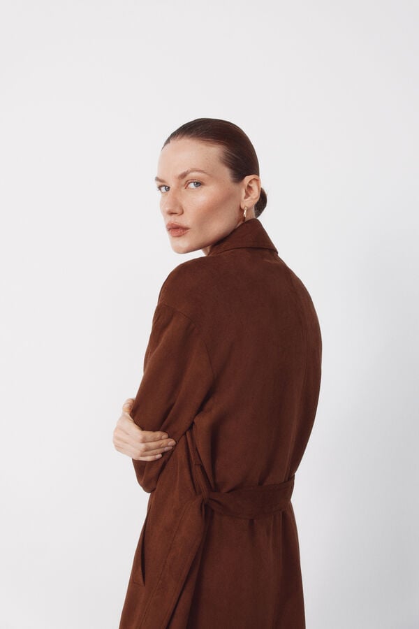 Cortefiel Long trench coat with suede effect Brown