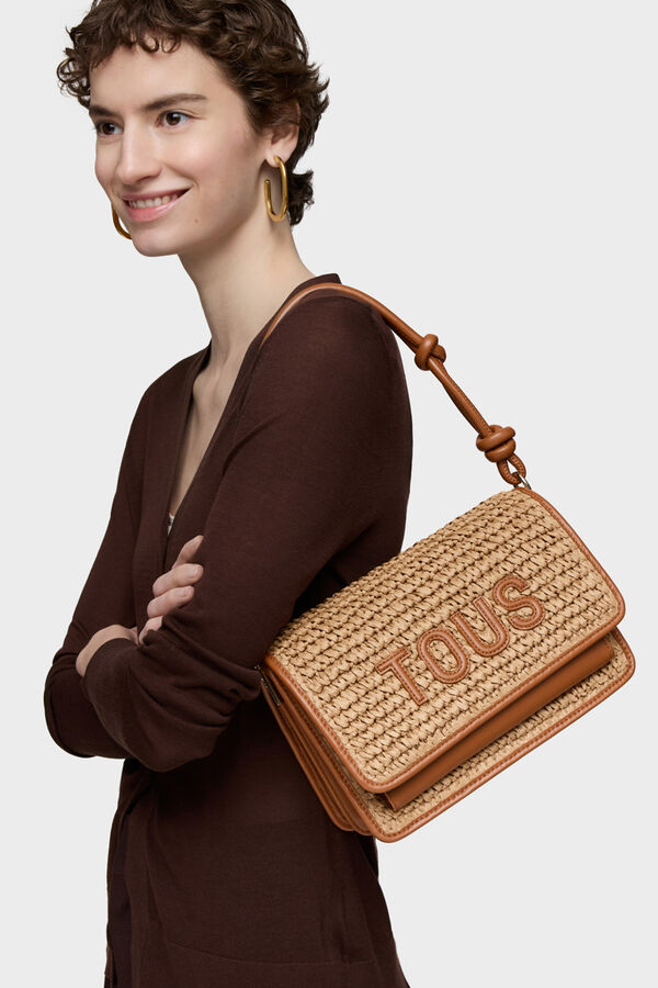Tous Camel Audree Rafia Medium Crossbody Bag Beige