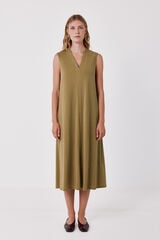 Cortefiel Fluid sleeveless dress Green