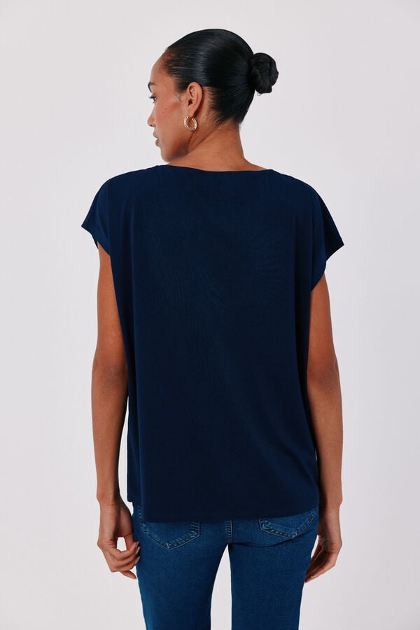 Cortefiel V-neck T-shirt with lace detail Navy