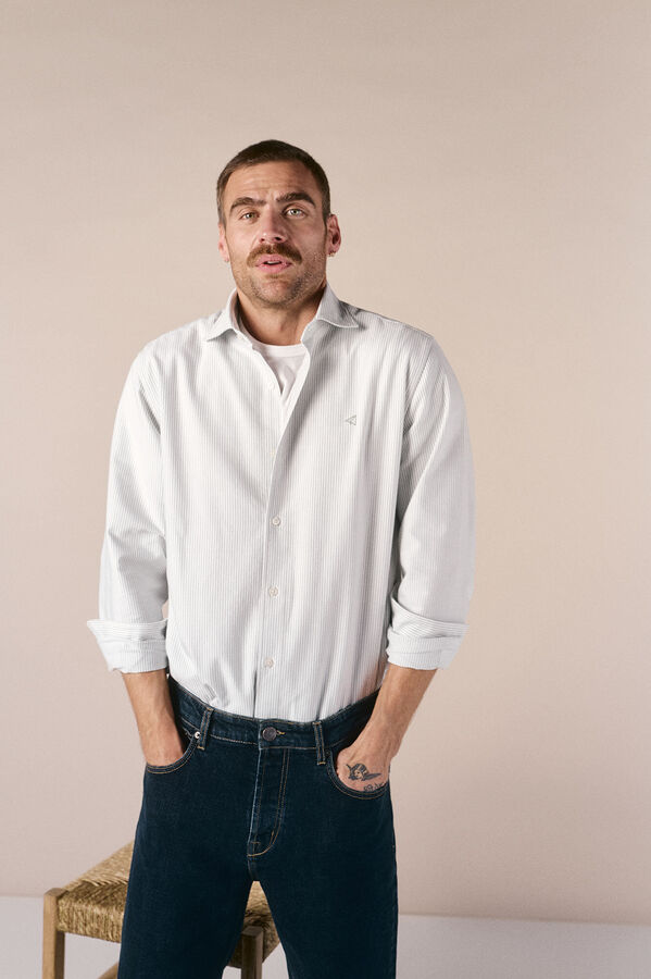 OOTO Camisa oxford raya candela manga larga Kaki