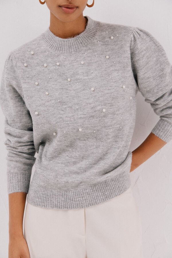 Cortefiel Jersey punto perlas Grey