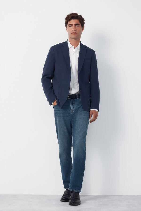 Cortefiel Linen blazer Navy