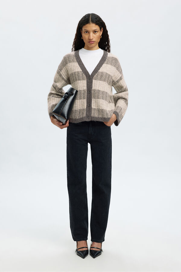 Selected Casaco de malha de gola em bico de alpaca e lã Cinzento