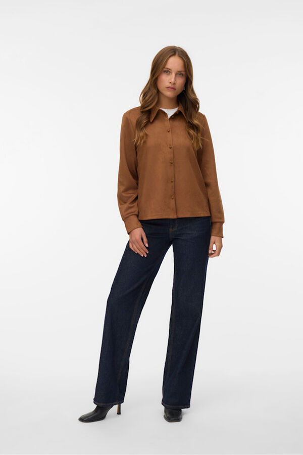 Vero Moda Camisa com efeito camurça Castanho