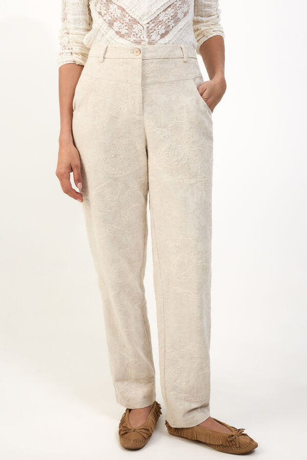 Slowlove Pantal&oacute;n recto bordado Marfil