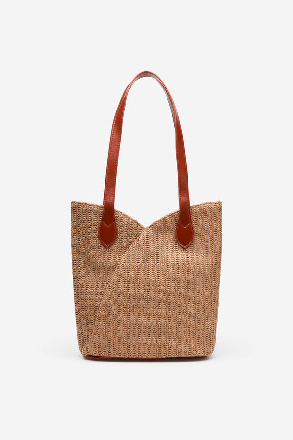 Cortefiel Raffia cut-out bag Beige