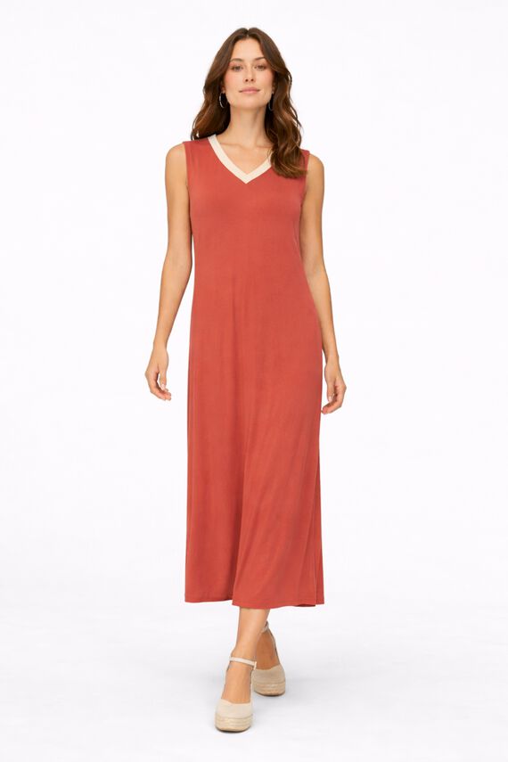 Vestido midi sin mangas de viscosa y lino