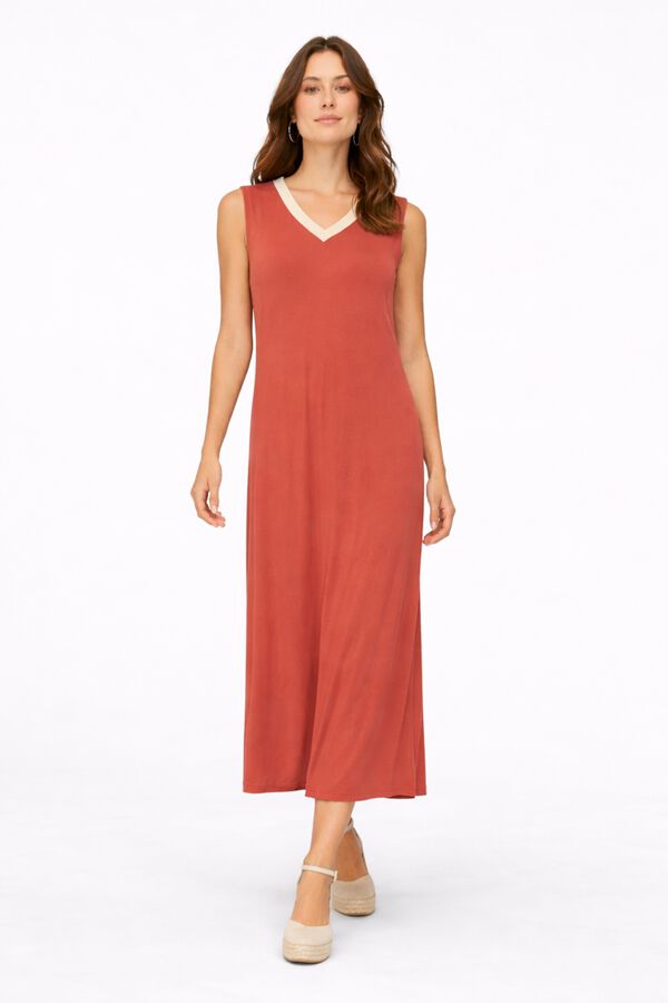 Vila Vestido midi sin mangas de viscosa y lino Coral