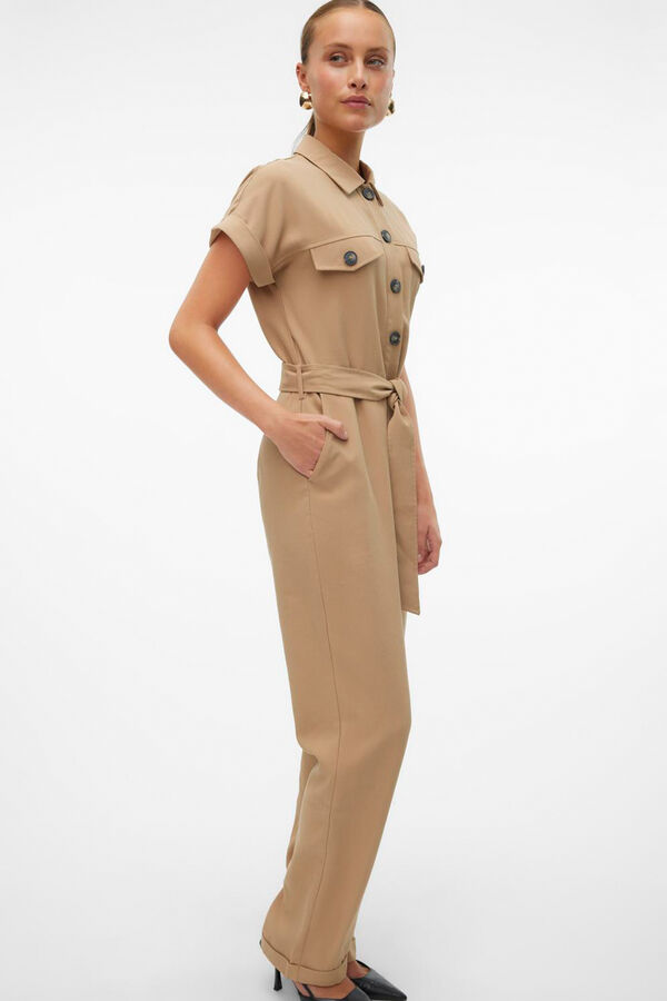 Cortefiel Short-sleeved jumpsuit  Dark brown