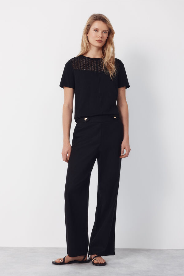 Cortefiel Linen trousers with gold buttons Black