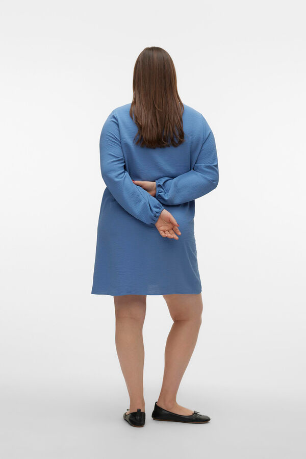 Cortefiel Curve short dress with long sleeves Blue
