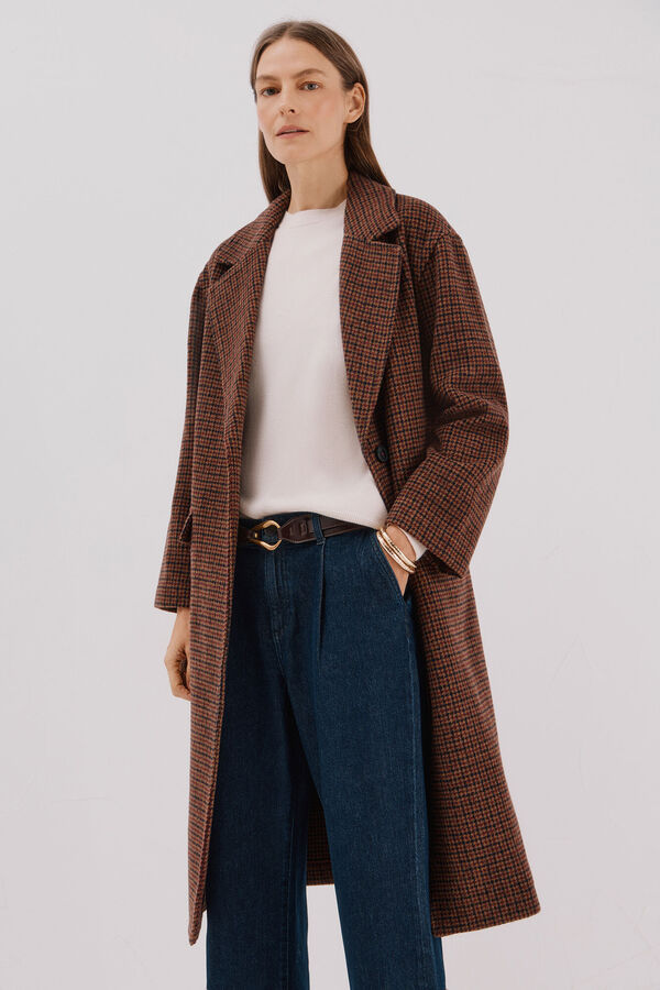 Cortefiel Long coat with flap neck Maroon
