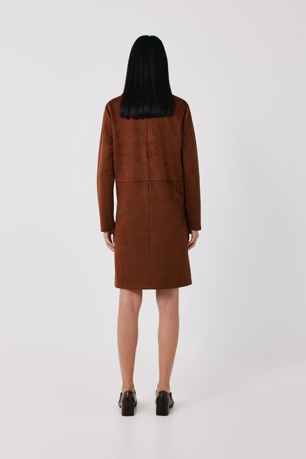 Cortefiel Faux suede polo neck dress Camel