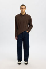 Selected Polo jacquard de manga manga 100% algodão orgânico Castanho