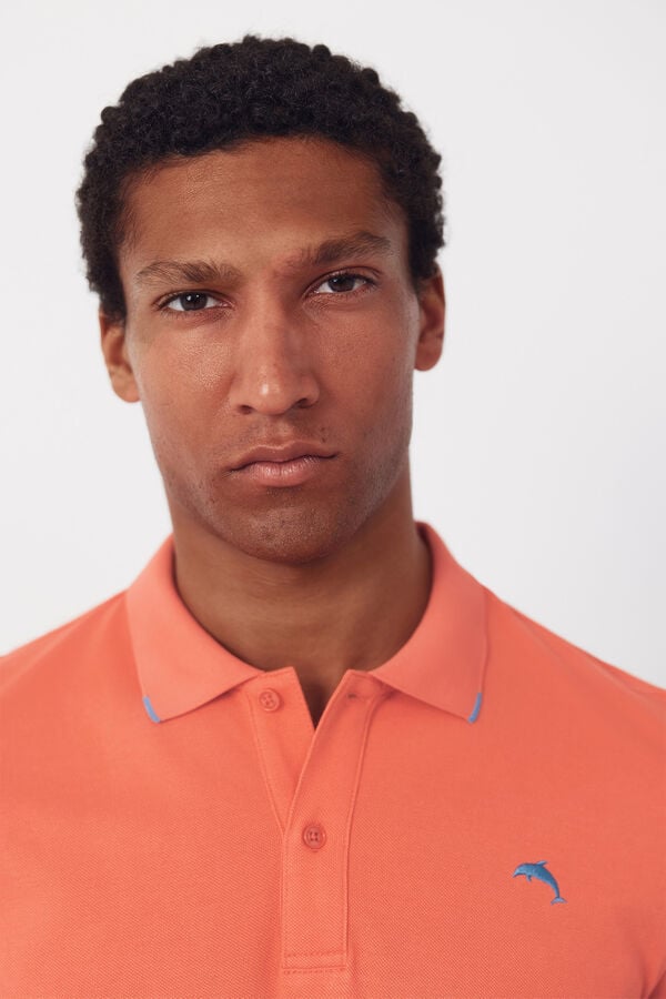 Cortefiel Embroidered polo shirt Coral